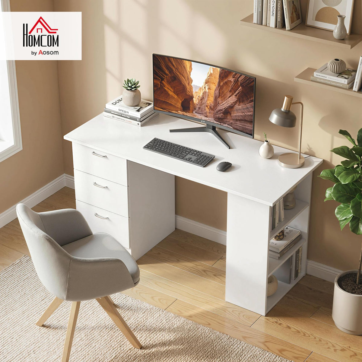White Computer Desk with Drawers X33735