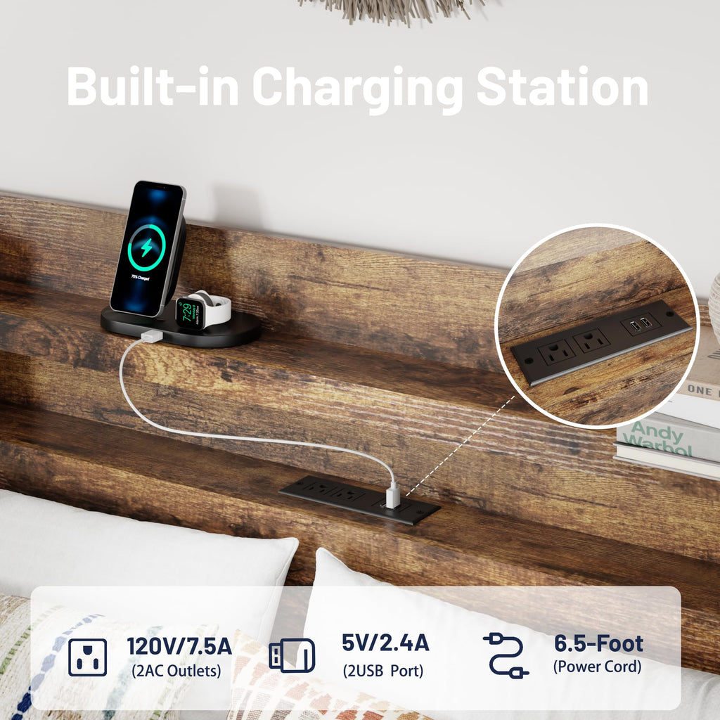 Queen Bed Frame with Storage Headboard and Charging Station Q92187