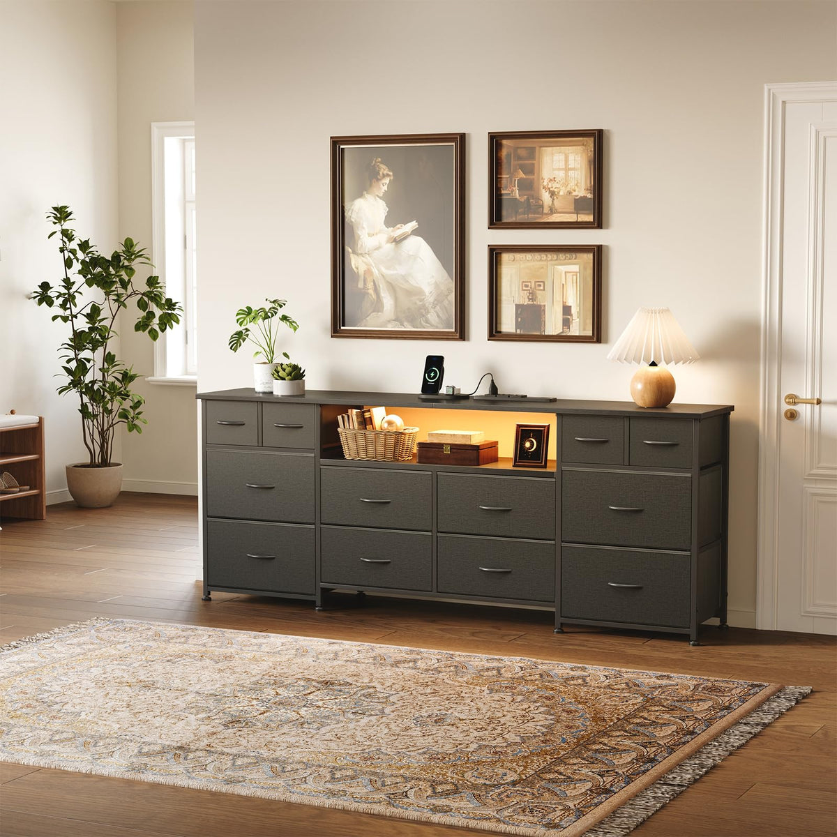 63 Inch 12 Drawer Black Dresser T154586