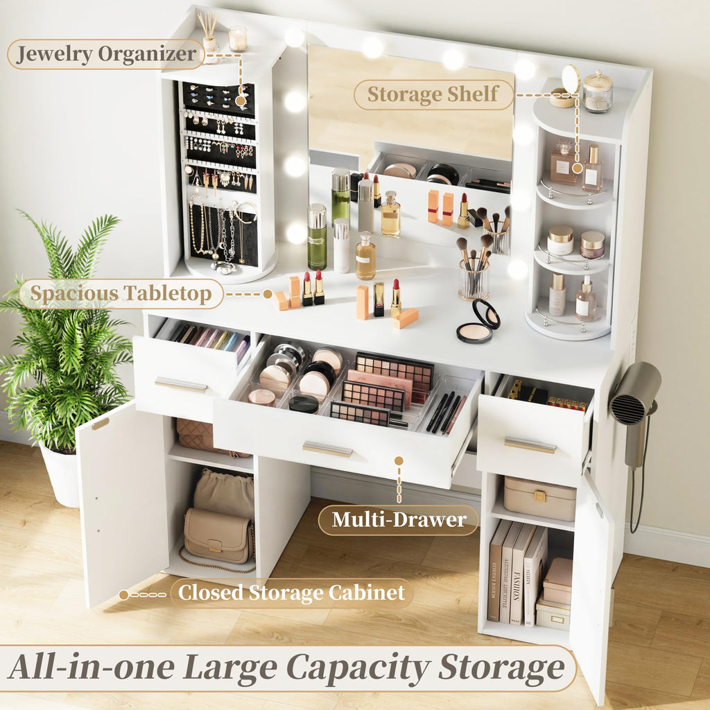 White Makeup Vanity Desk with Lights and Mirror E56794