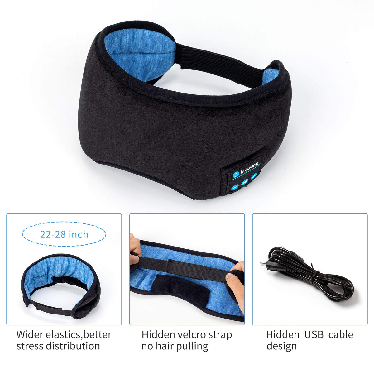 Bluetooth Sleep Headphones Eye Mask with Built-in Speakers Microphone V3899