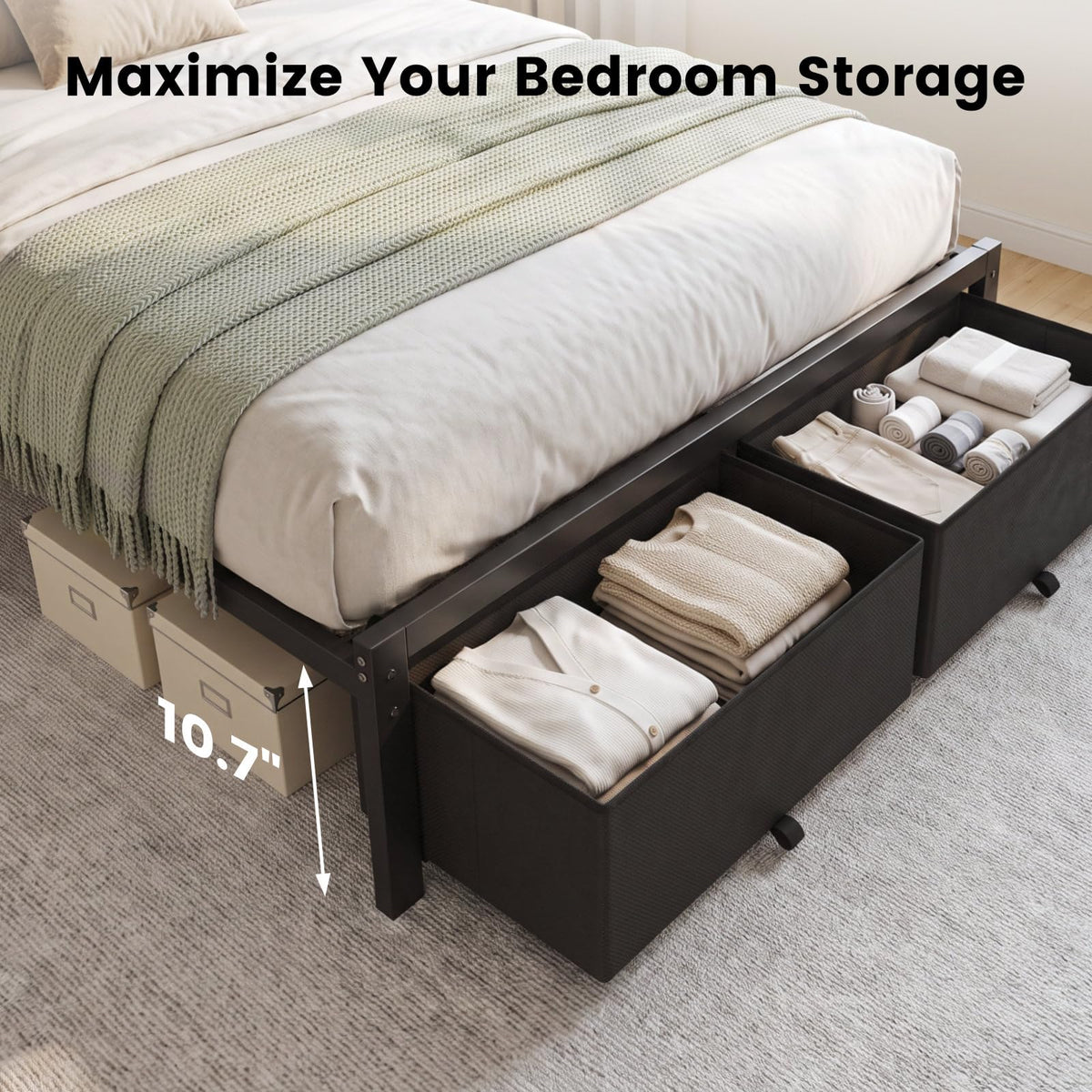 Full Size Bed Frame with Upholstered Headboard and 2 Storage Drawers I859490