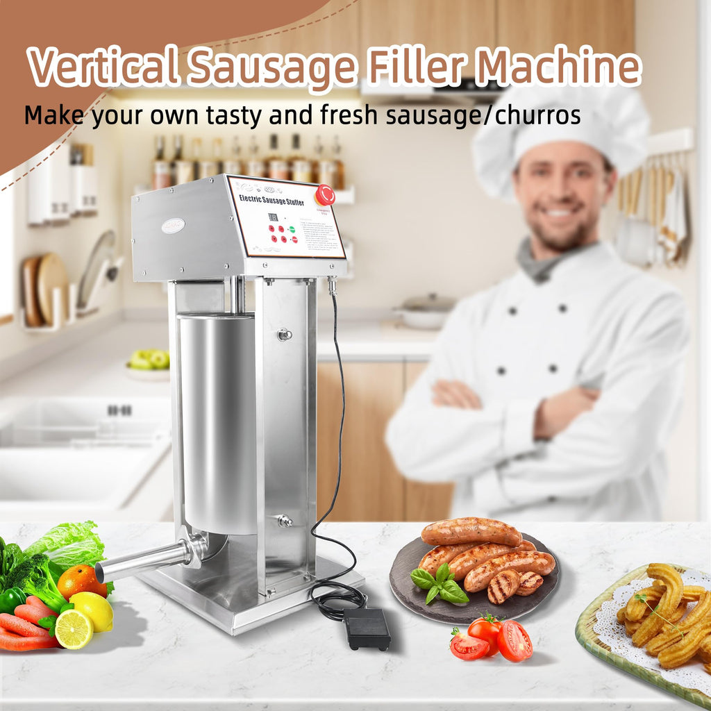 30LB Stainless Steel Electric Sausage Stuffer with 5 Stuffing Tubes D657720