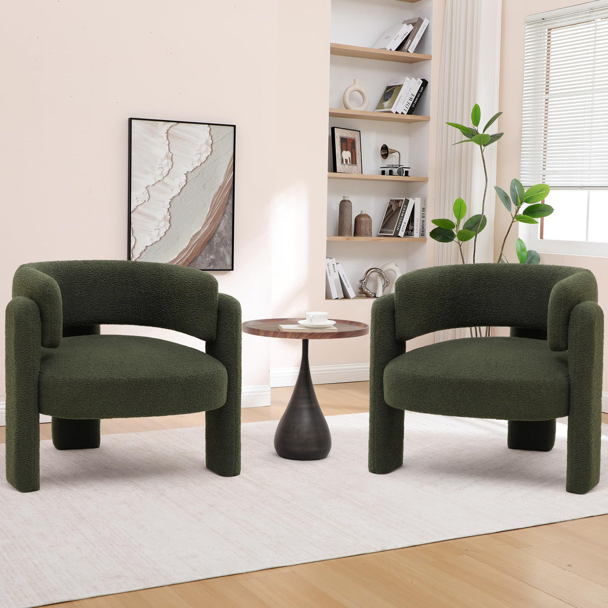 Sherpa Barrel Accent Chairs Set of 2 Olive Green M1584