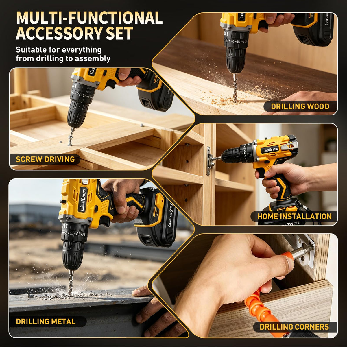 21V Cordless Drill Set with 2 Batteries and Charger D971