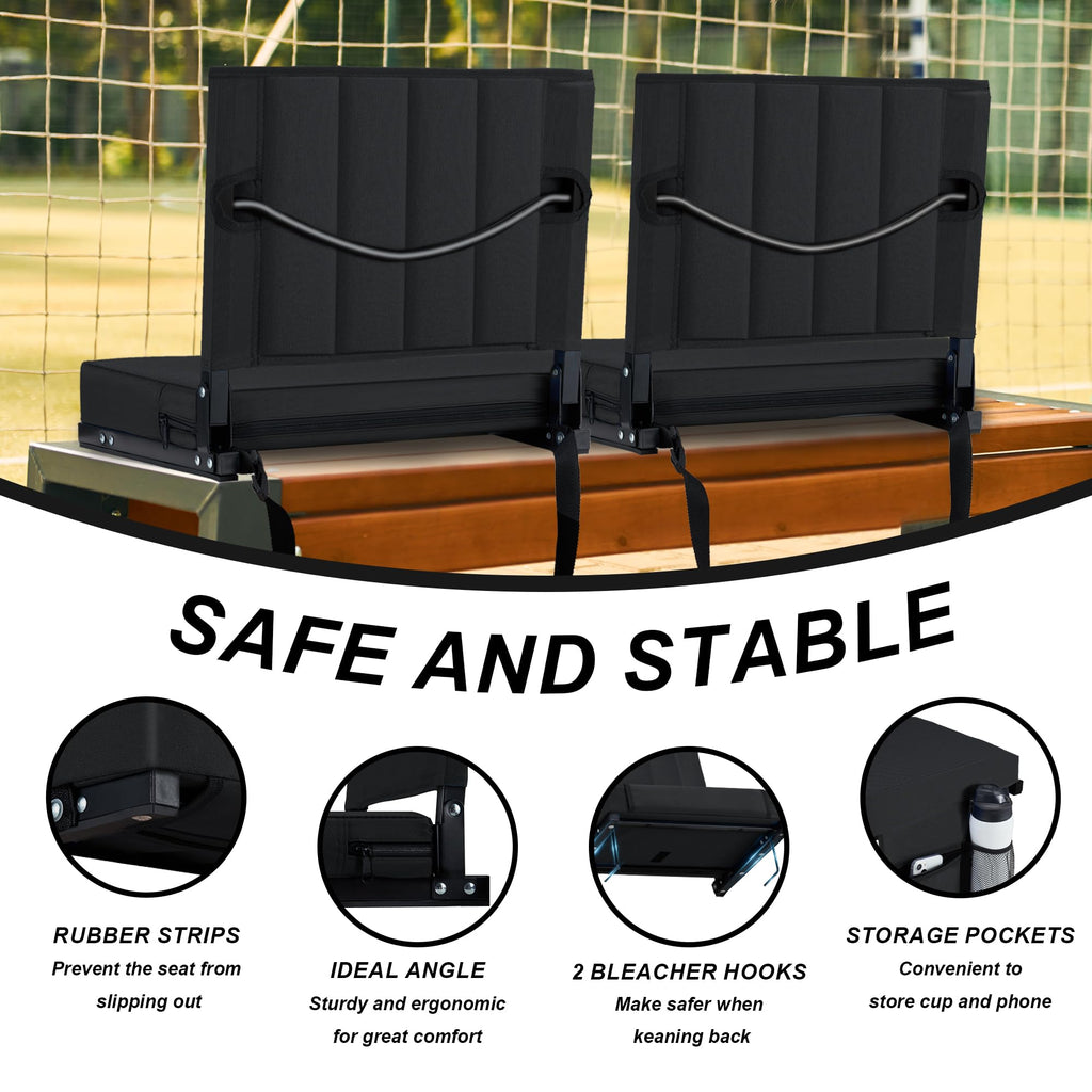 Black Padded Portable Folding Stadium Seat with Back Support and Cup Holder U101669