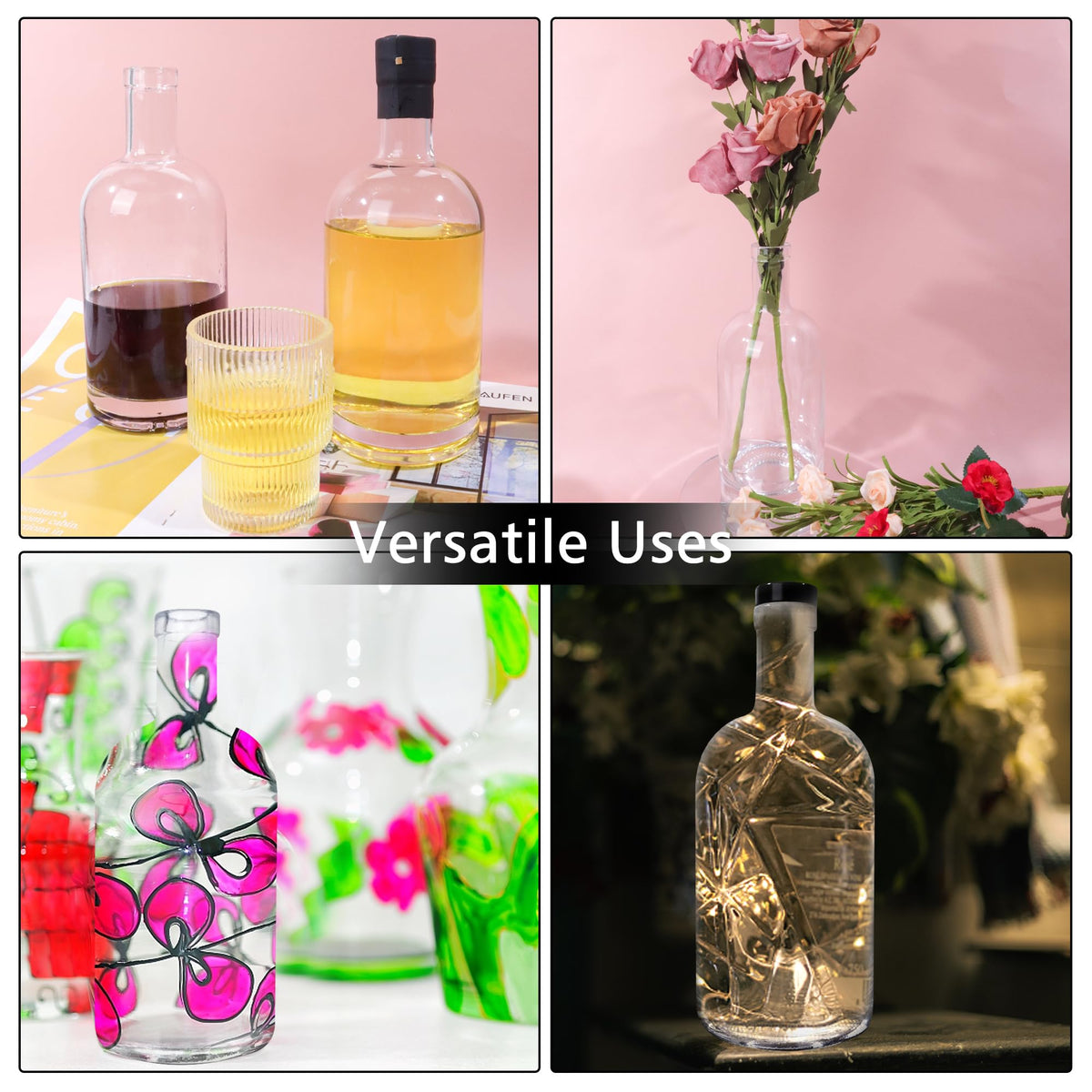 4 Pack 25oz Clear Glass Bottles with Cork Lids W34551