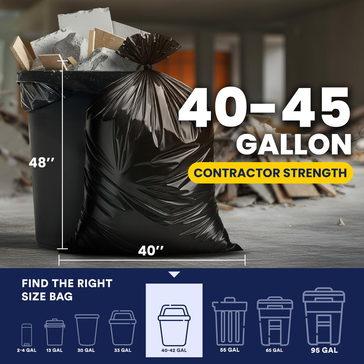 Black Heavy Duty 40-45 Gallon Trash Bags 3.0 Mil 50 Count T2097