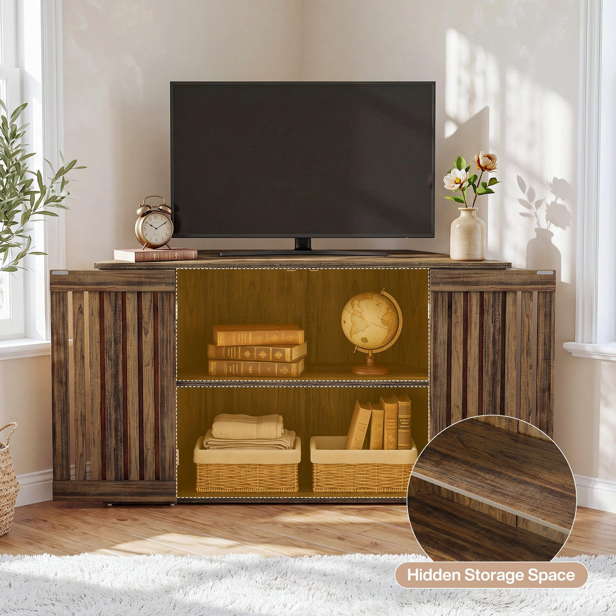 53" Farmhouse Corner TV Stand with Storage V4549