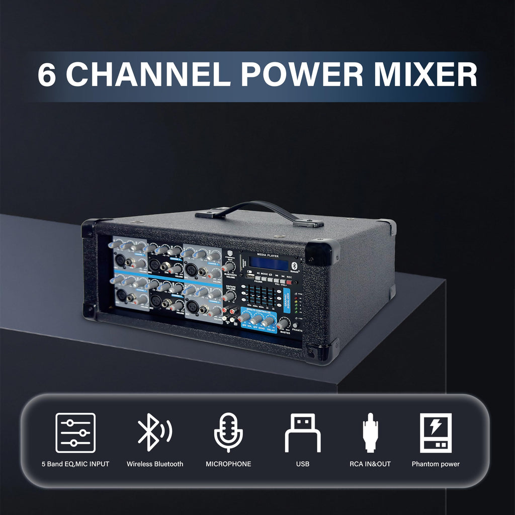 2000W Bluetooth PA Speaker System with 6-Channel Powered Mixer U8887