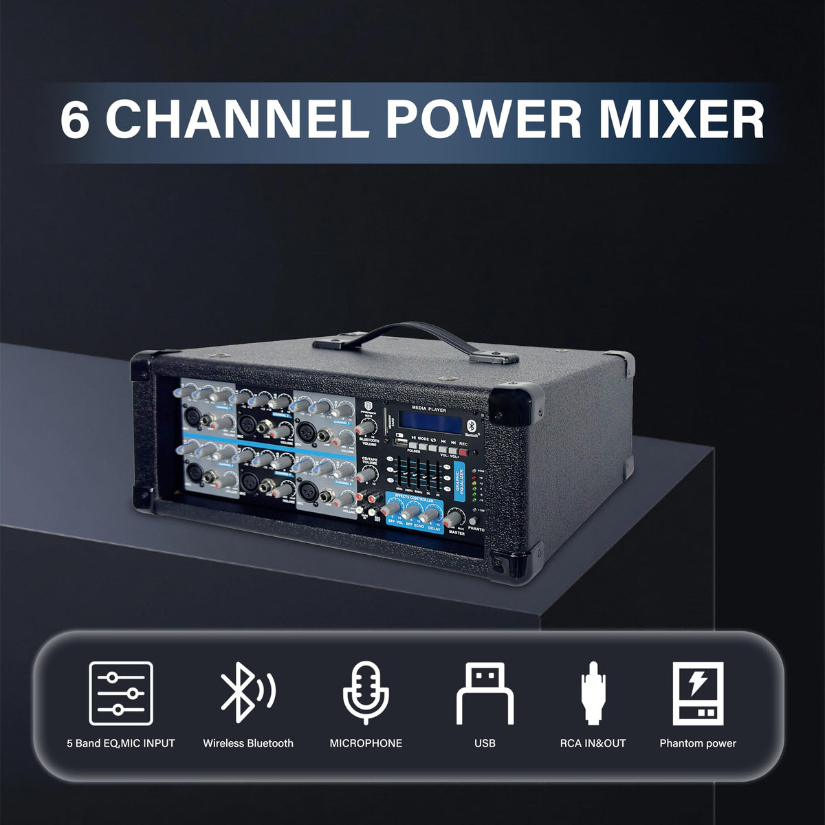 2000W Bluetooth PA Speaker System with 6-Channel Powered Mixer U8887