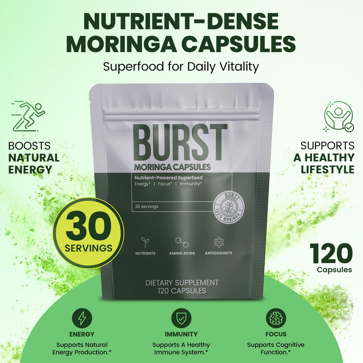 Organic Moringa Leaf Capsules 120 Ct Y495