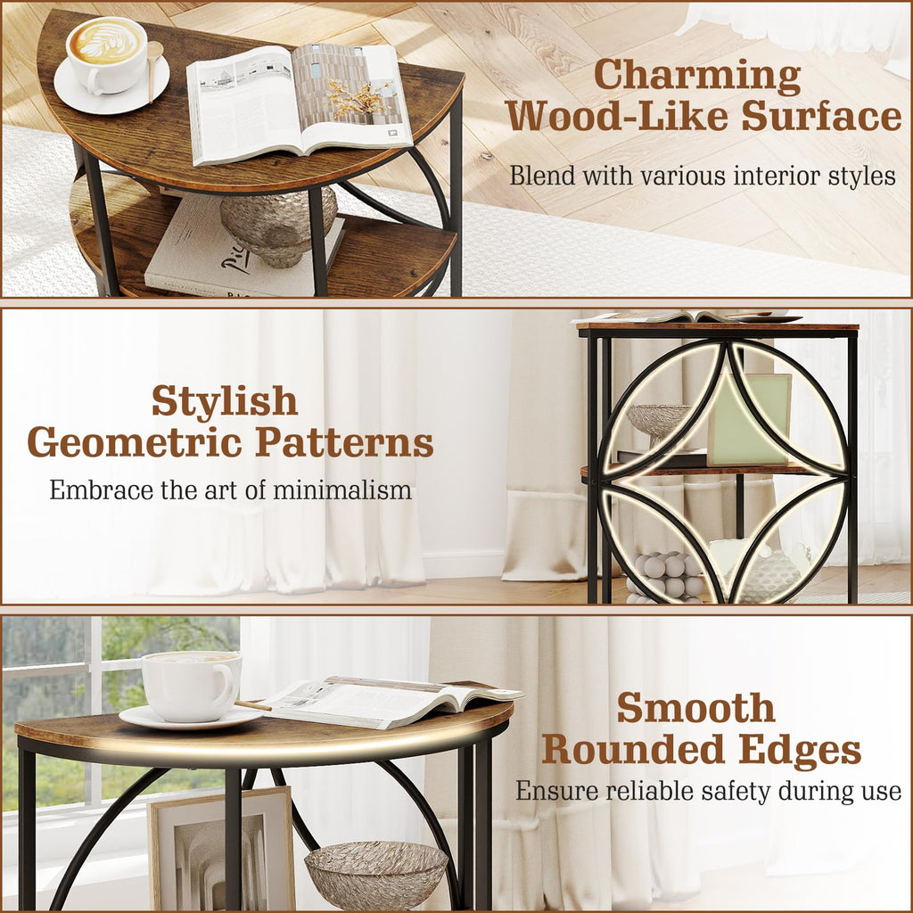 Half Round 3-Tier Sofa Side Table with Storage Shelves N975259