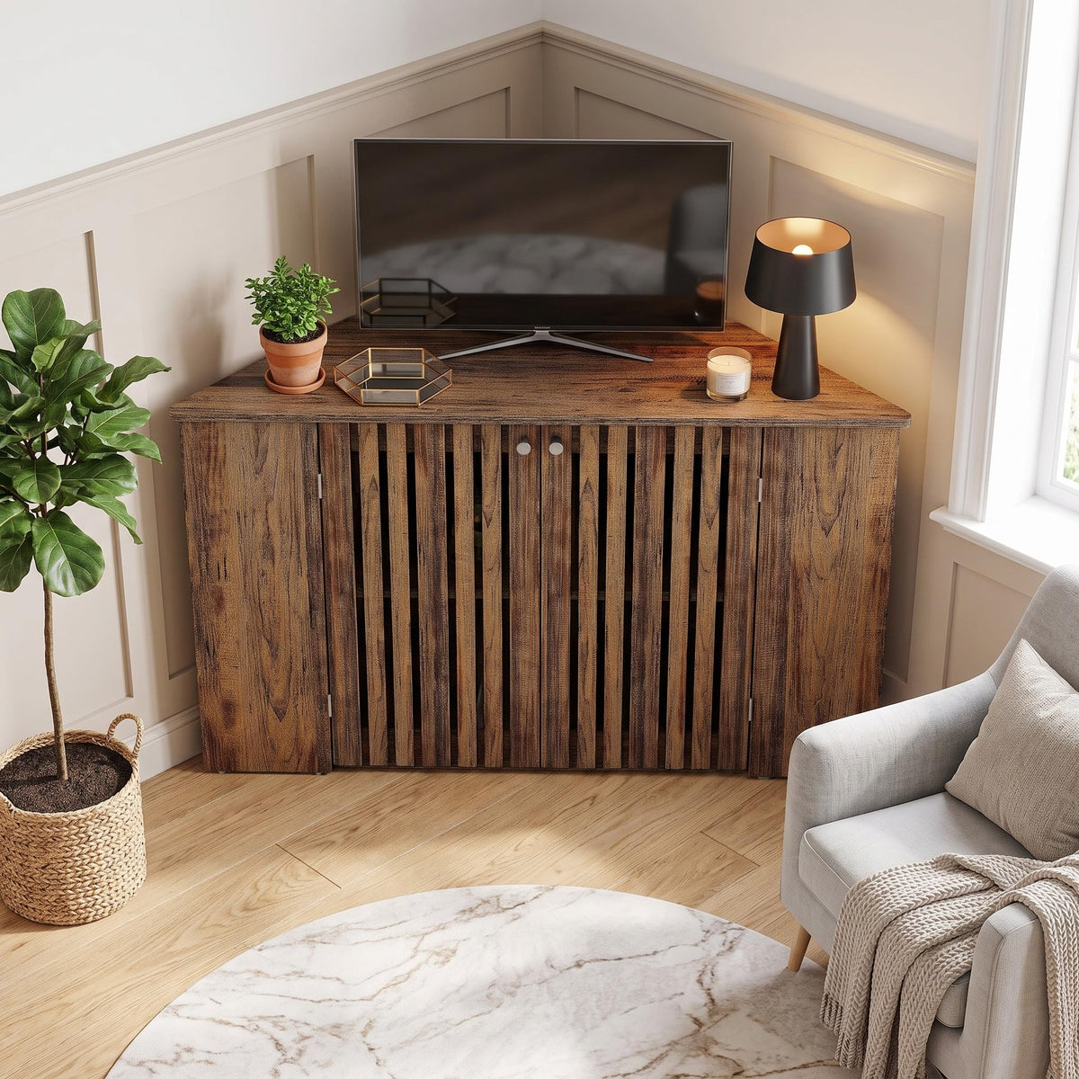 53" Farmhouse Corner TV Stand with Storage V4549