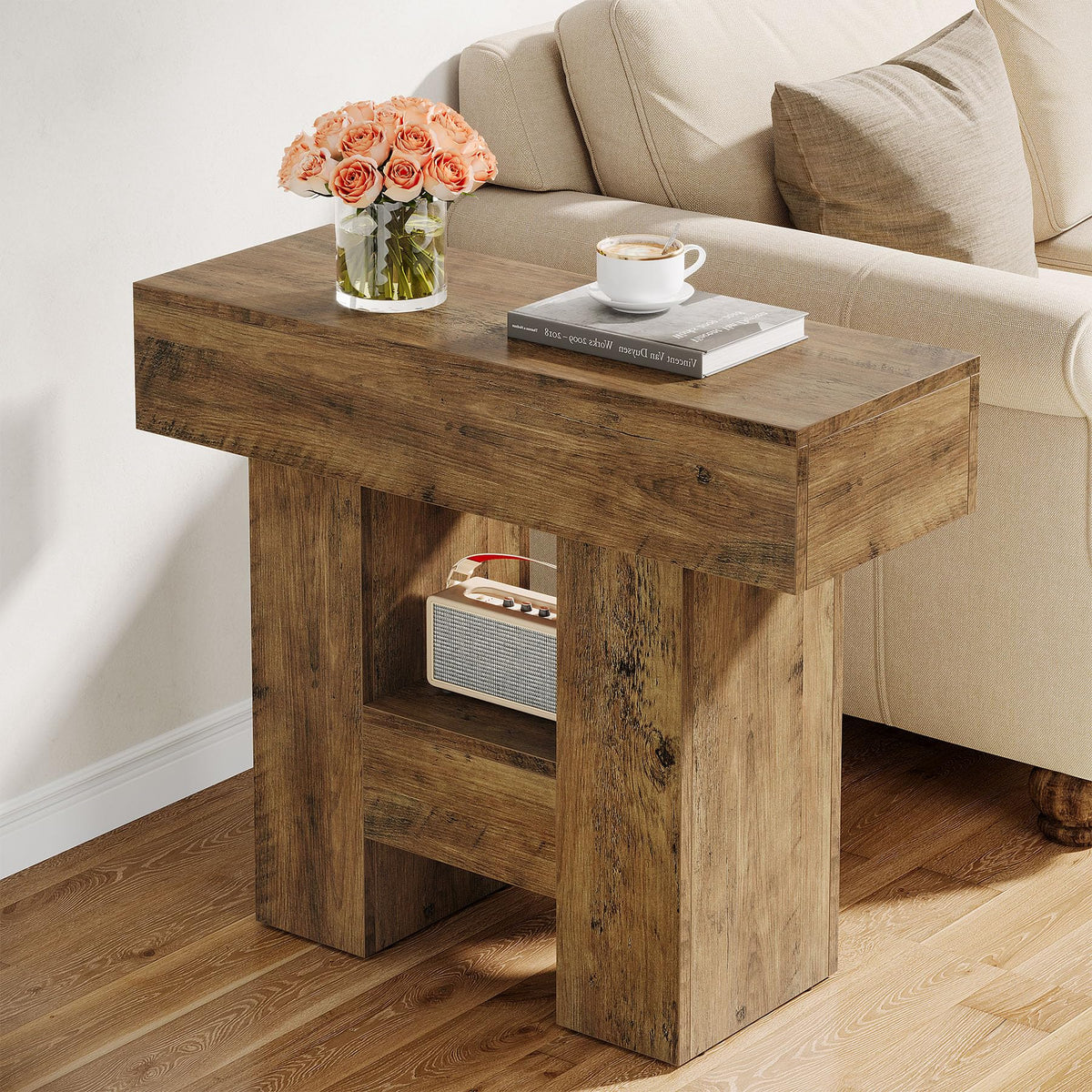 2-Tier Narrow Side Table with Storage Shelf I762669