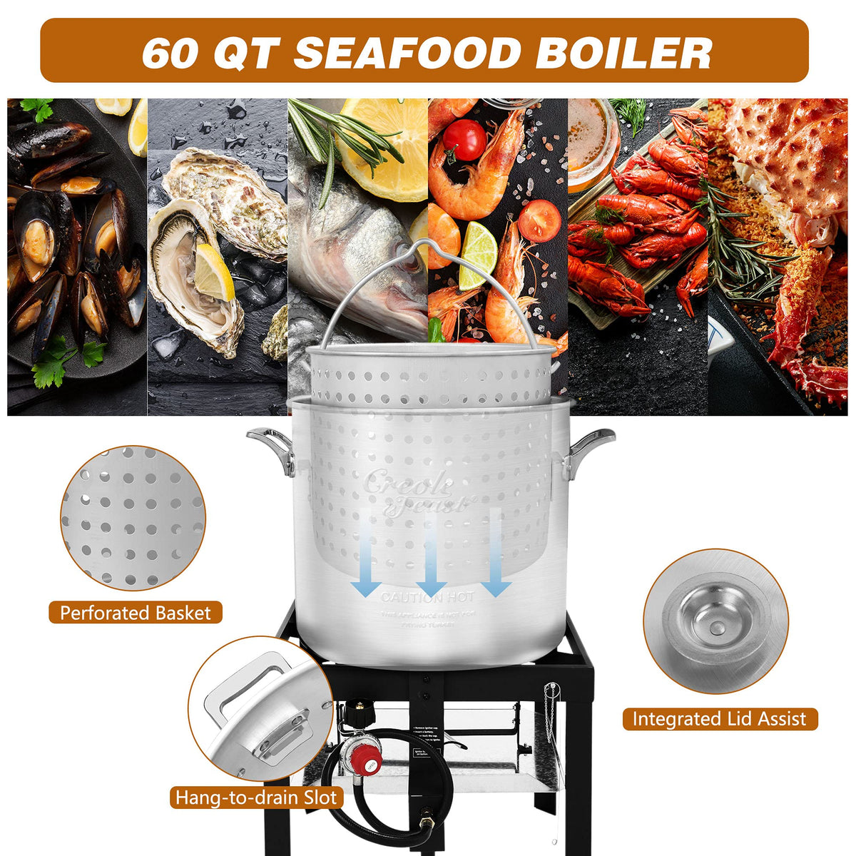 60 Qt. Seafood Boil Pot with Basket and Burner C19017