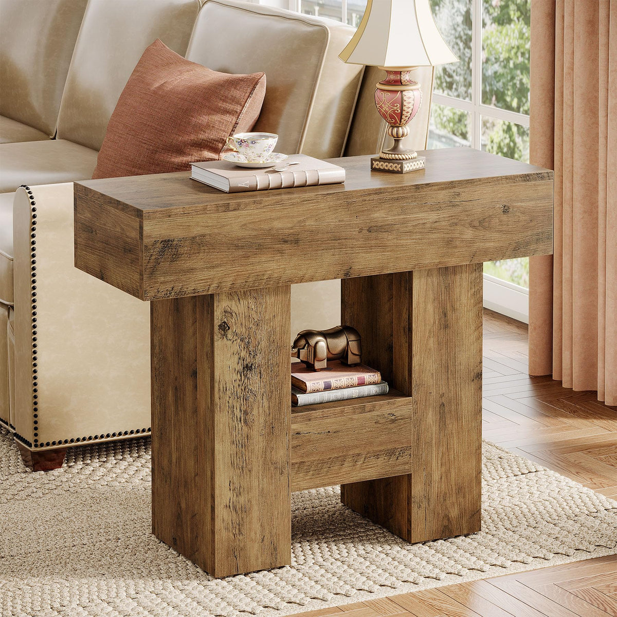 2-Tier Narrow Side Table with Storage Shelf I762669