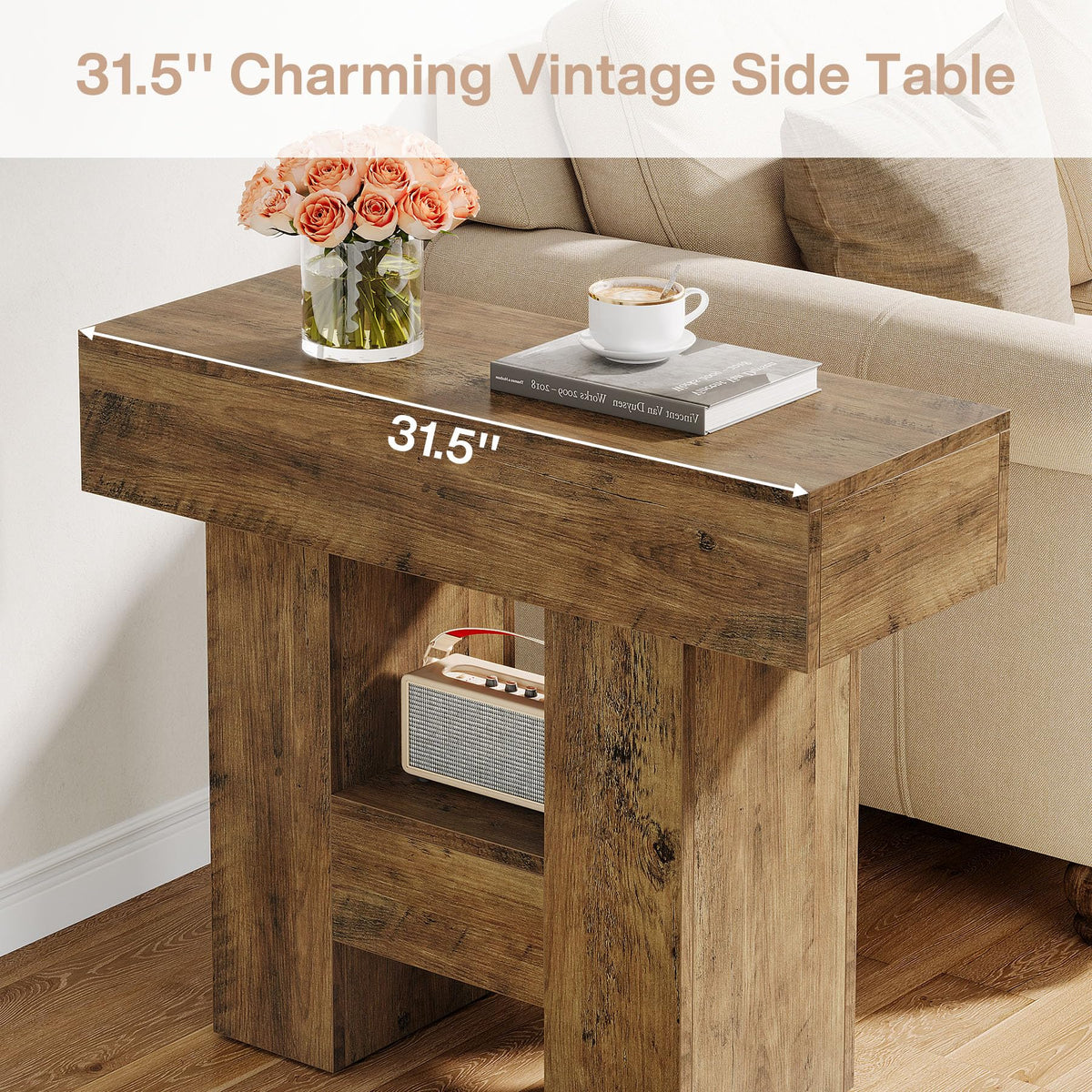 2-Tier Narrow Side Table with Storage Shelf I762669