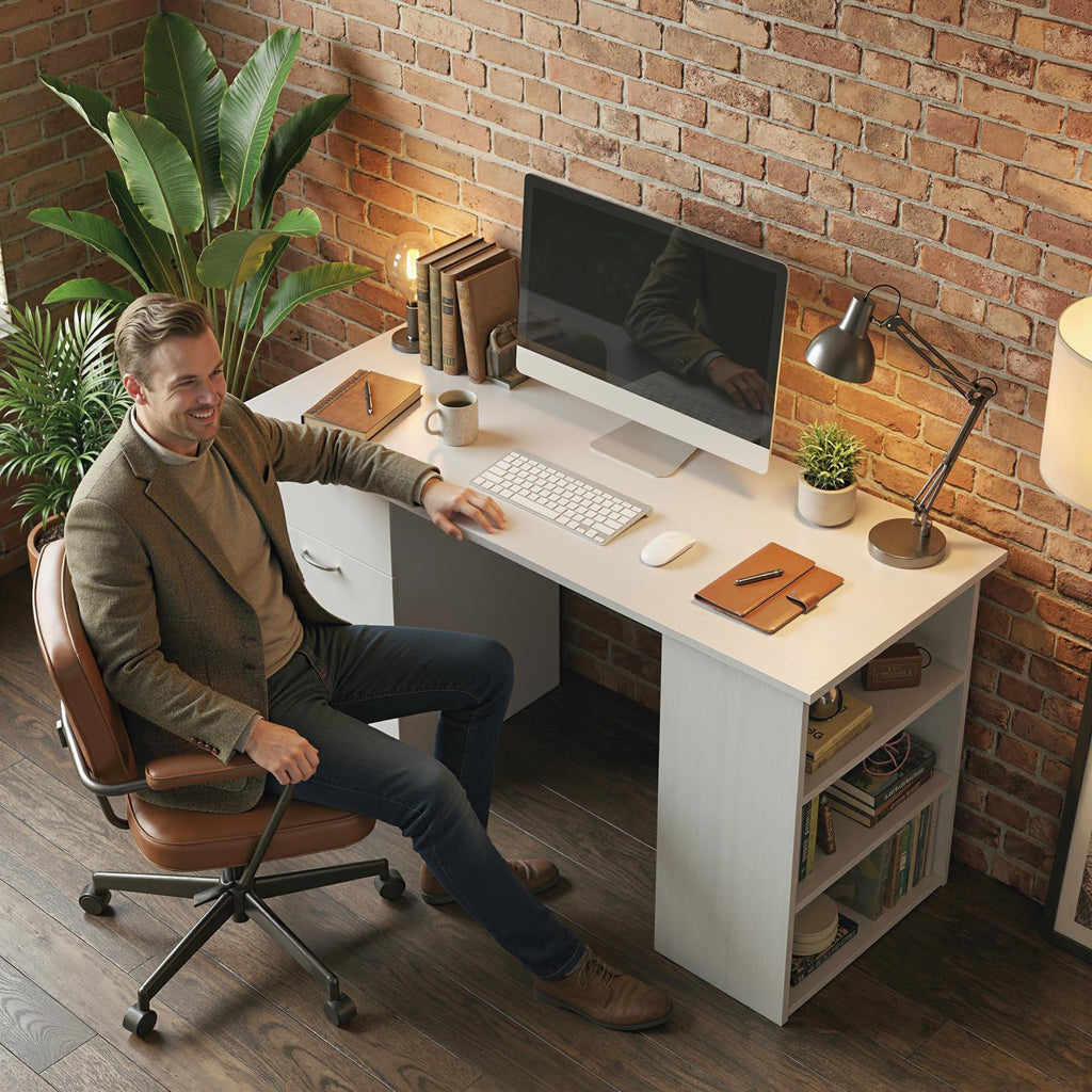White Computer Desk with Drawers X33735