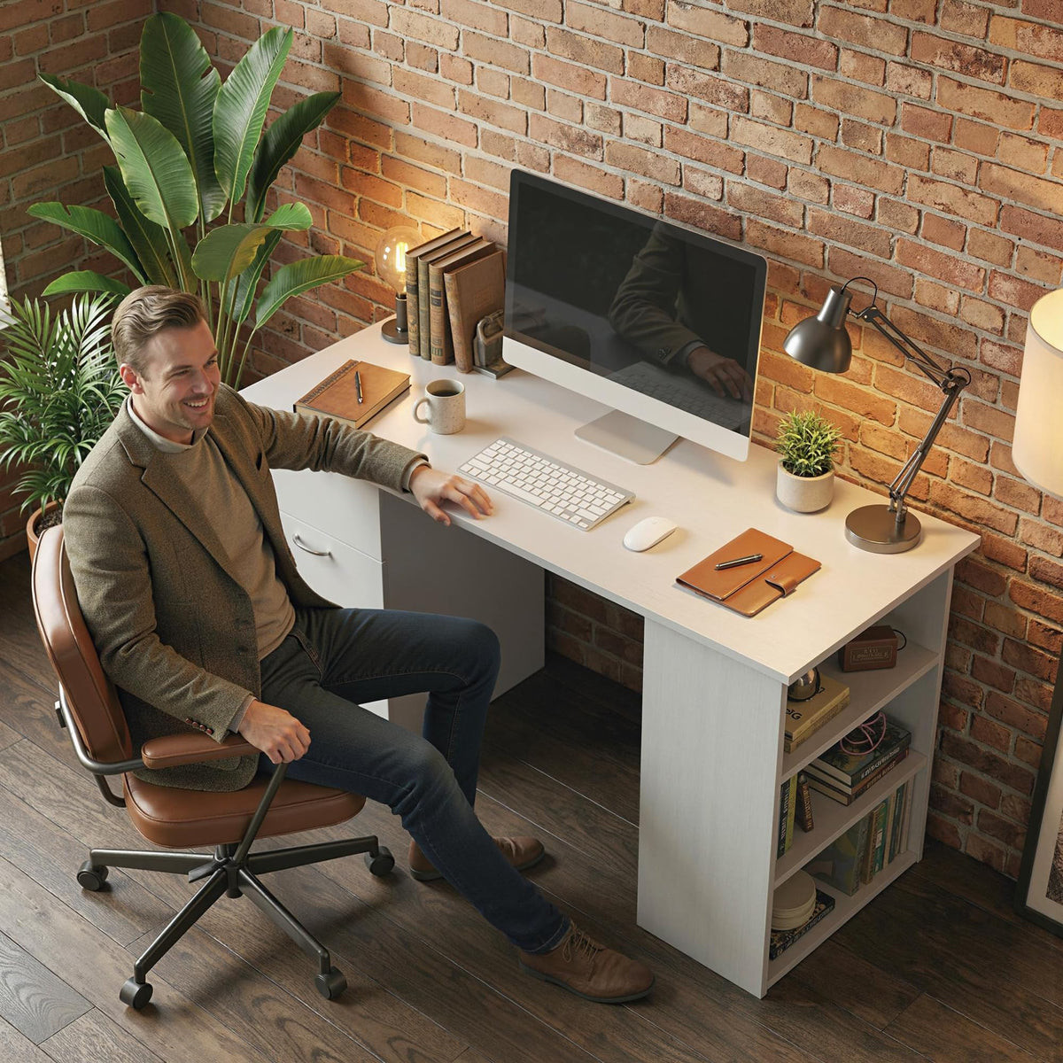 White Computer Desk with Drawers X33735