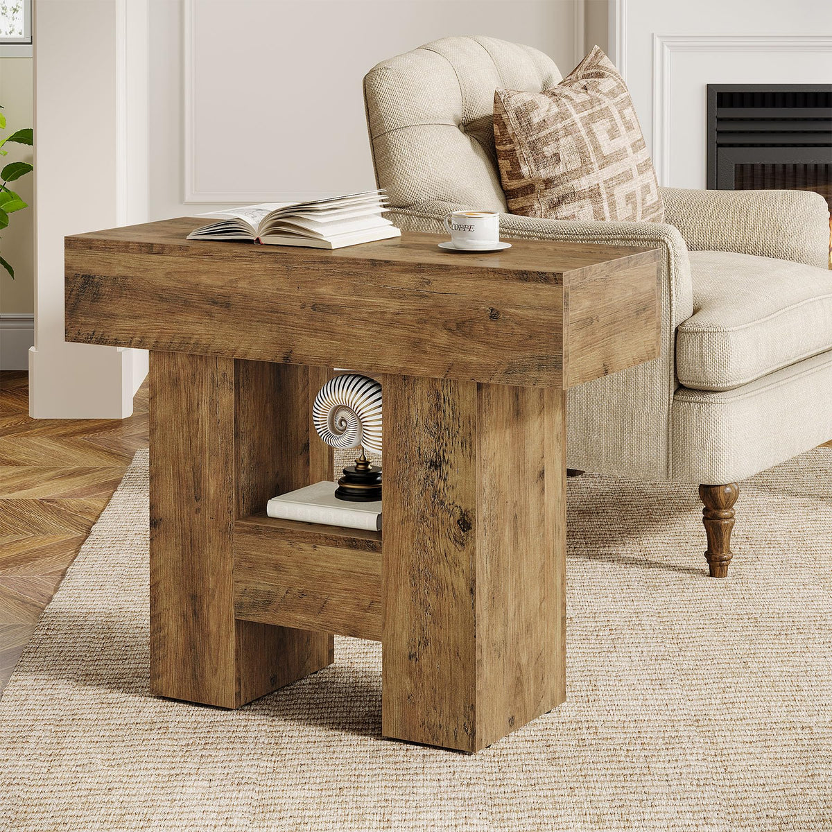 2-Tier Narrow Side Table with Storage Shelf I762669