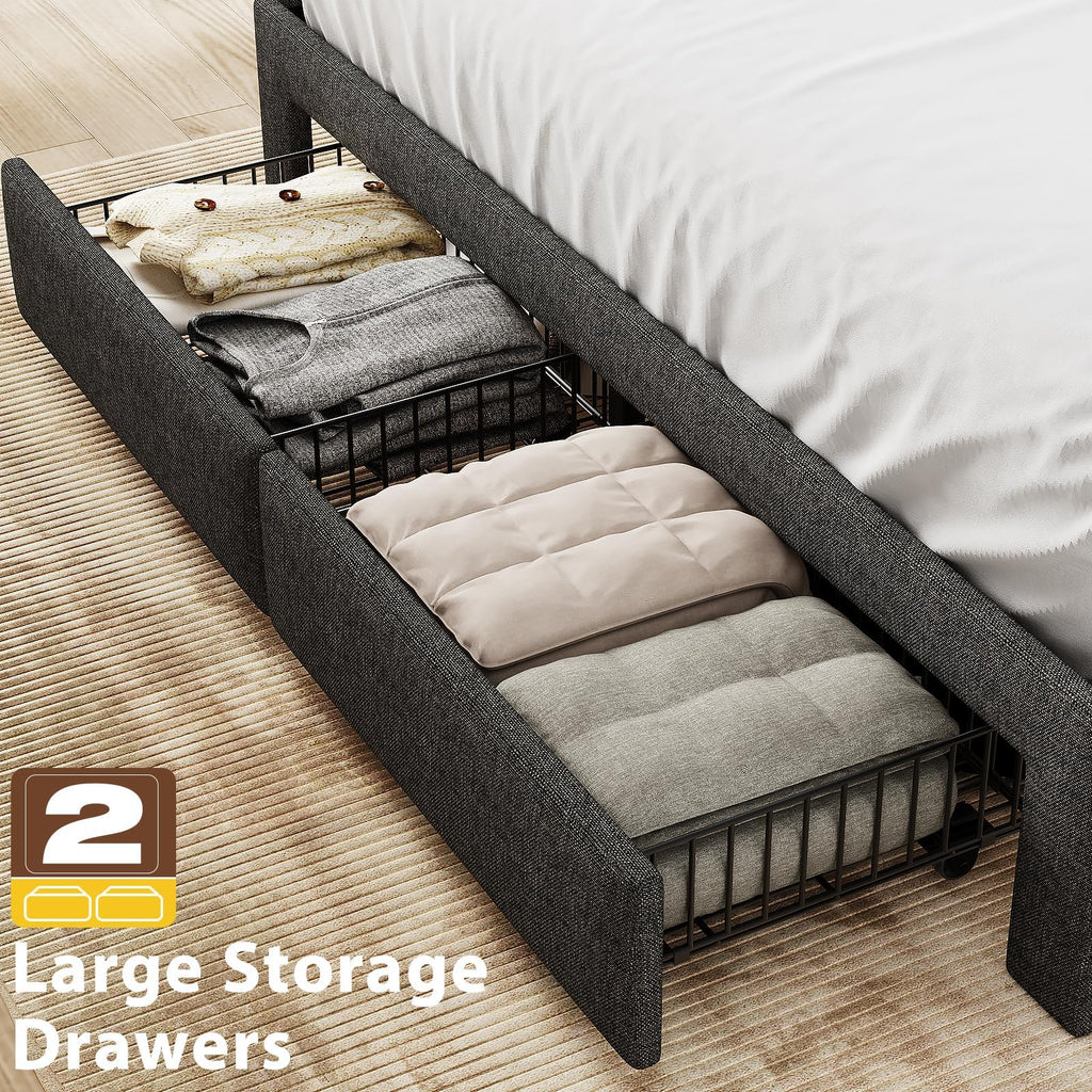 Queen Bed Frame with 2 Storage Drawers and Upholstered Headboard B90989