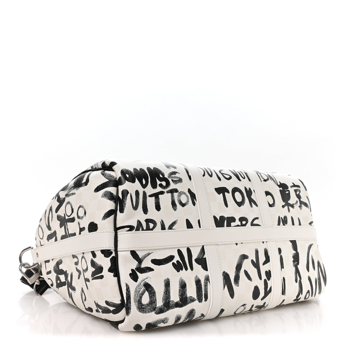 COWHIDE DAMIER LV DYNASTY KEEPALL BANDOULIERE 50 WHITE BLACK